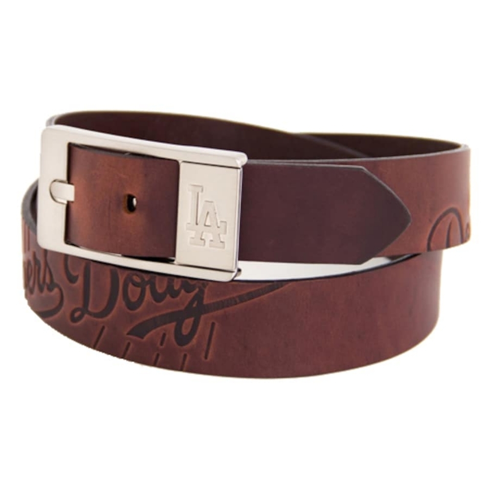 Dodgers MLB Brown Leather Belt with Silver Buckle